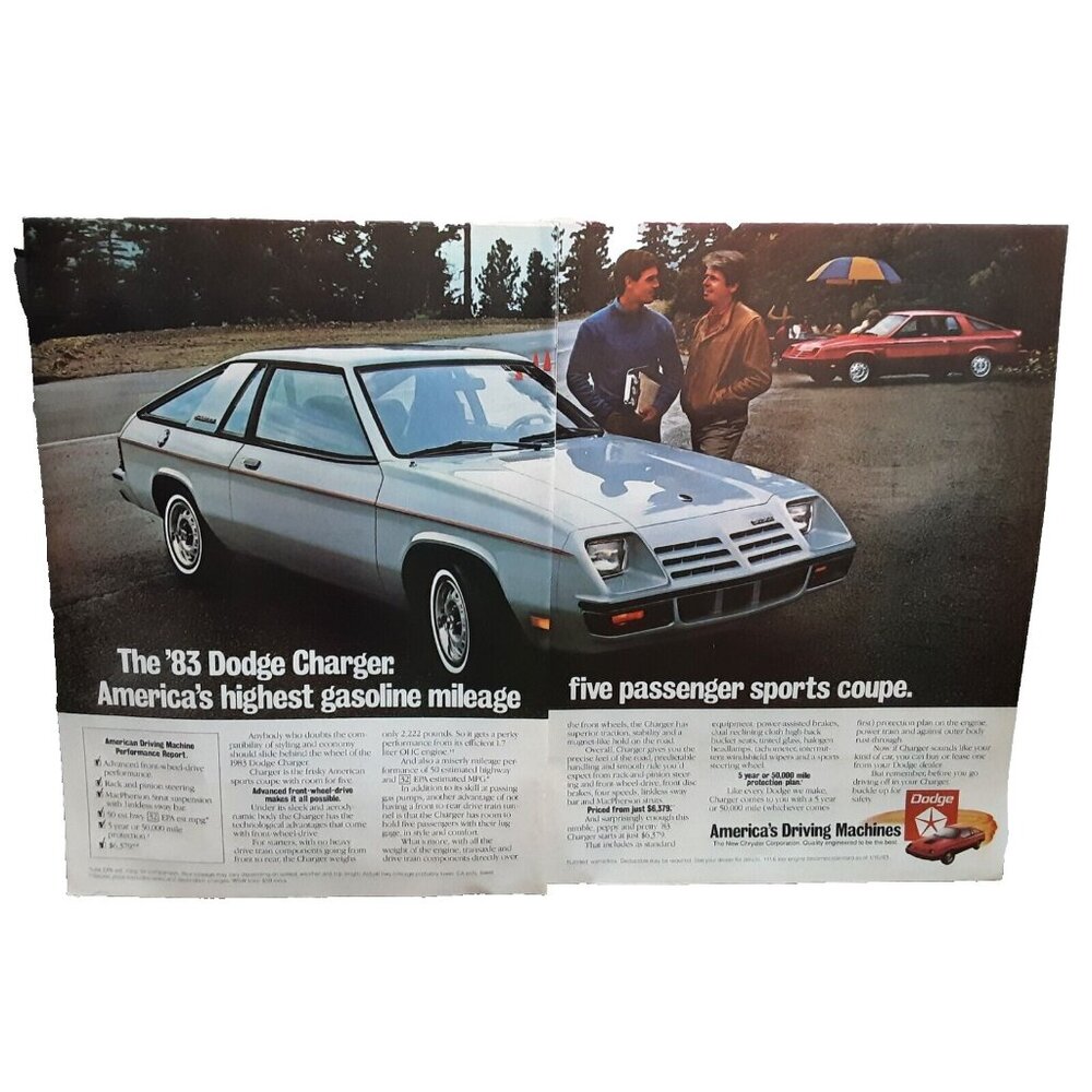 1982 1983 Dodge Charger Sports Coupe Car Original Print Ad Vintage 80s
